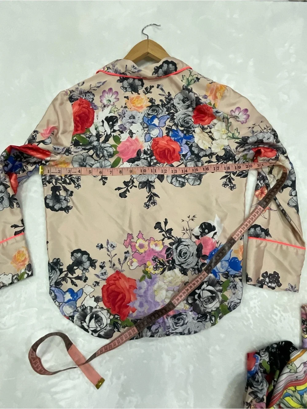 Rare Victoria's Secret Beige Floral Satin Top with Pink and Yellow Accents